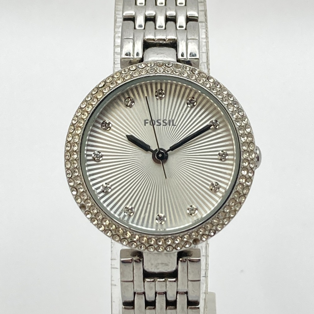 Fossil Olive Women Watch MISSING STONES 28mm Silver Tone Crystals New Battery 7"
